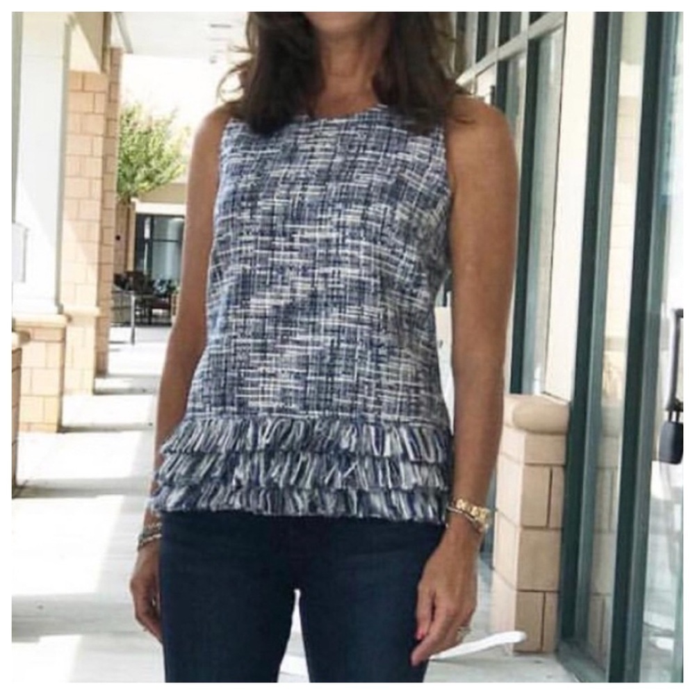 JB by Julie Brown Blue and White Ruffled Tank Top